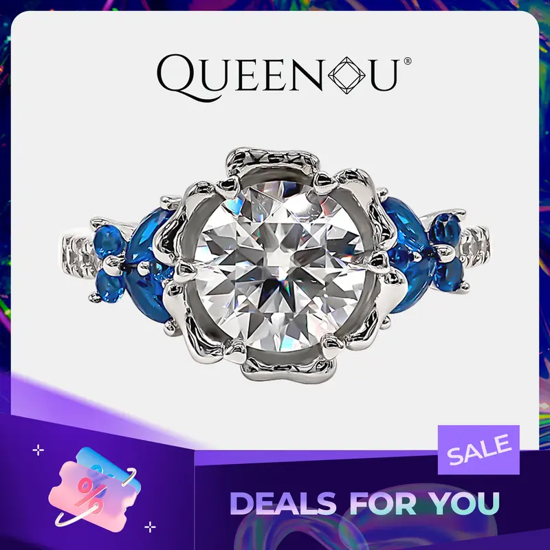 【730】Springtime Symphony Blue Butterflies 2 Carat Synthetic Moissanite Petal-Set Ring