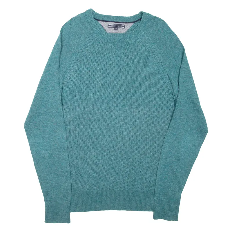 TOMMY HILFIGER Mens Jumper Green Tight Knit Wool M