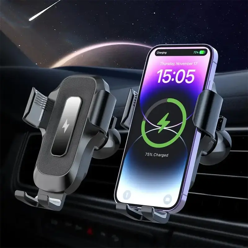 Car Air Vent Wireless Phone Charger, 15W Fast Charging Auto Clip-on Wireless Car Charger, Auto Vent Car Charger for iPhone, S...