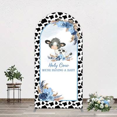Aperturee Black White Cow Floral Baby Shower Arch Backdrop, 1.6X4FT(0.5X1.2M), 38.18 USD, arch backdrop kit, GZH0E777-A