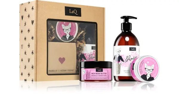 LaQ Kitten Magnolia Gift Set for a Perfect Look Refreshing Shower Gel 500 ml + intense hydrating body butter 200 ml + deep cl...