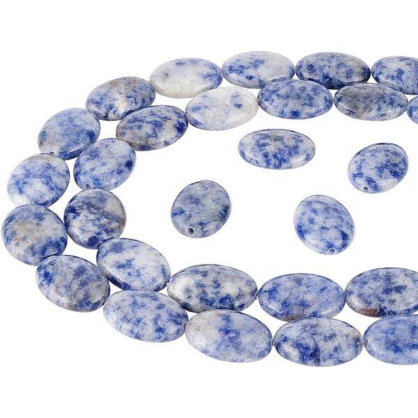 2 Strands Flat Oval Natural Blue Spot Jasper Beads Strands