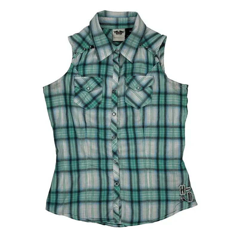 Harley Davidson Checked Shirt - XS Green Cotton