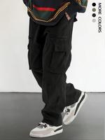 Men's Plain Drawstring Waist Cargo Pants, Loose Street Fashion Zipper Trousers, Casual Pants for Men, Menswear Summer Work Bo...
