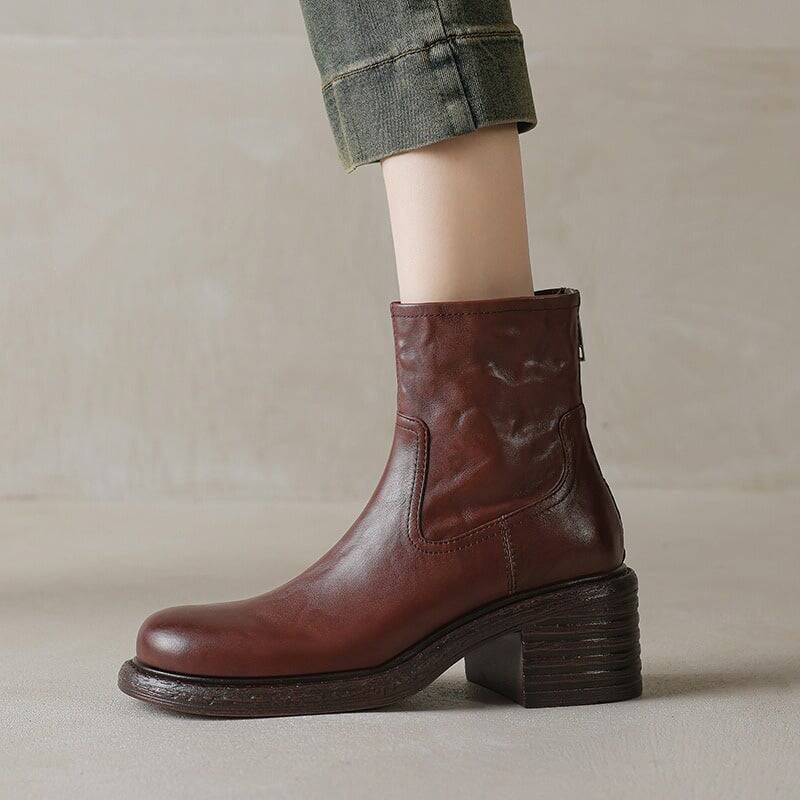 CHIKO Acorn Round Toe Block Heels Ankle Boots