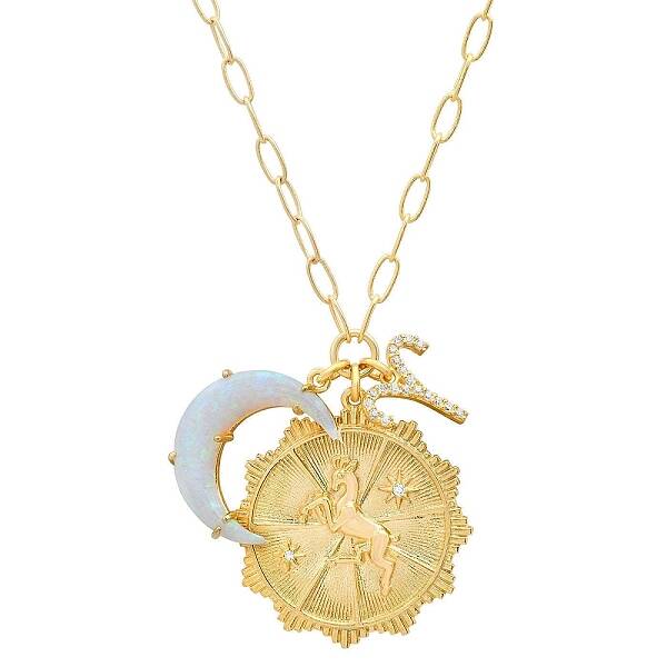 Cubic Zirconia Constellation & Opalite Moon Pendant Necklace