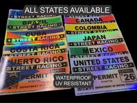Street Racing Permit Sticker Decal 2026, All States, Puerto Rico, Cuba, Brazil, Canada, Mexico, Japan, El Salvador, Costa Ric...