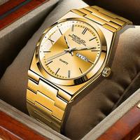Men's business quartz watch with stainless steel strap, white dial with date display, high quality luxury waterproof watch.