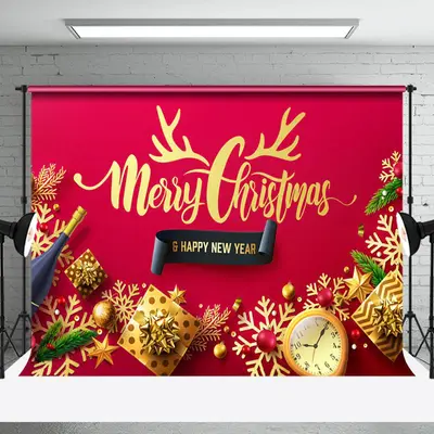 Aperturee Gold Gifts Merry Christmas Happy New Year Backdrop - Aperturee
