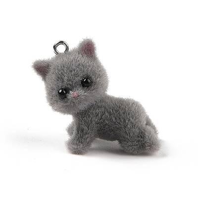 Flocking Resin Cute Kitten Pendants