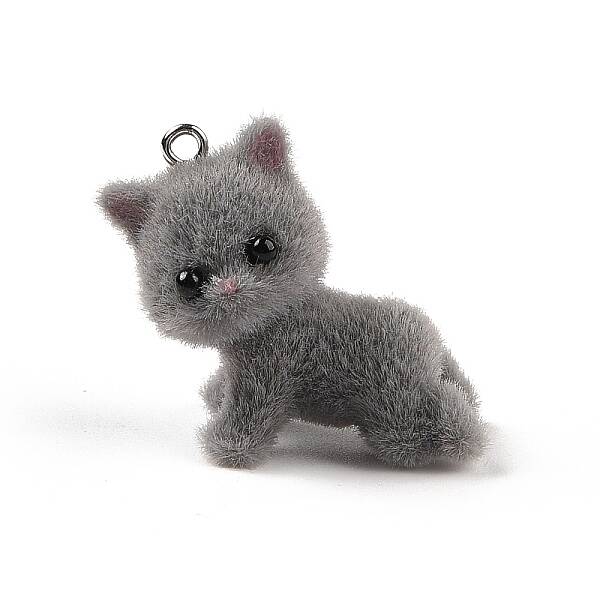 Flocking Resin Cute Kitten Pendants