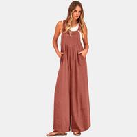 PrettyGarden Women's Bib Overalls Casual Sleeveless Adjustable Strap Button Loose Wide Leg Jumpsuits with Pockets