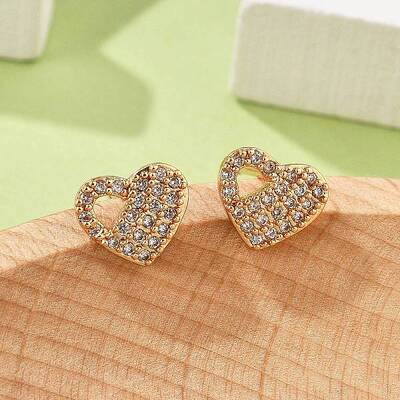 Brass Micro Pave Clear Cubic Zirconia Stud Earrings for Women