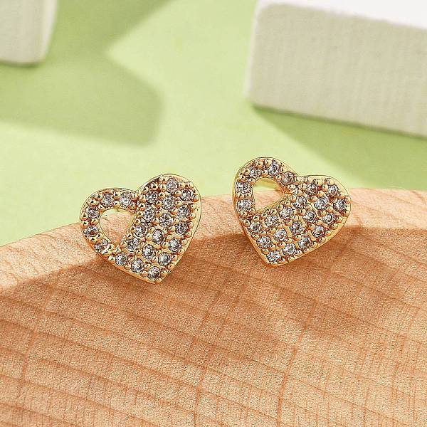 Brass Micro Pave Clear Cubic Zirconia Stud Earrings for Women