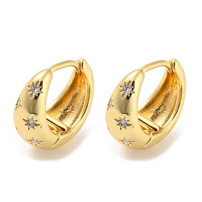 Brass Micro Pave Cubic Zirconia Hoop Earrings