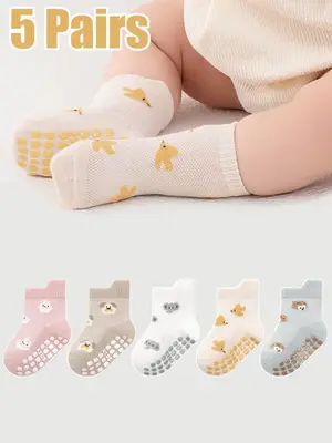 Baby's Cartoon Print Crew Socks, Cute Non-slip Socks for Infant Toddler Kids, Soft Comfy Breathable Socks for All Seasons Dai...