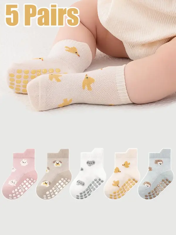 Baby's Cartoon Print Crew Socks, Cute Non-slip Socks for Infant Toddler Kids, Soft Comfy Breathable Socks for All Seasons Dai...