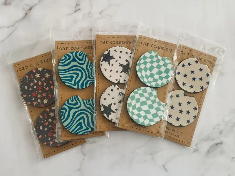 Cute Car Coasters, Set of 2, Cute Aesthetic Car Coasters, New Car Gift, Gifts for Her, Flowers Car Accessories Tableware Thic...