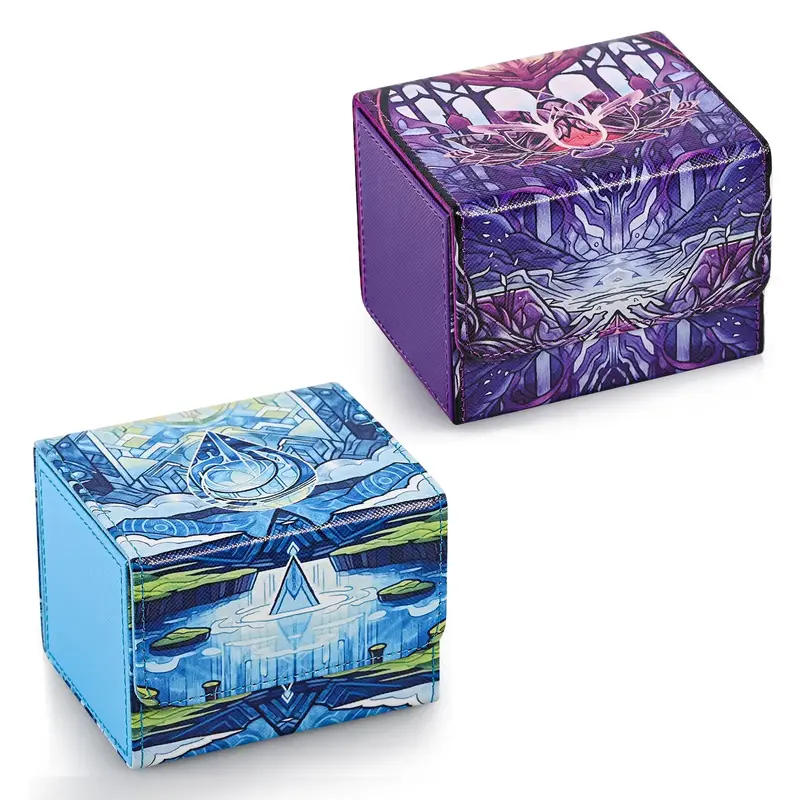 2 PCS Card Deck Box for MTG, Trading Cards Storage Box Holds 120+ Sleeved Commander Deck, PU Leather Card Box Suits TCG Magic...