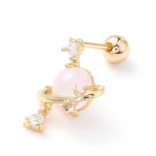 Planet with Star Cubic Zirconia Dangle Stud Earrings