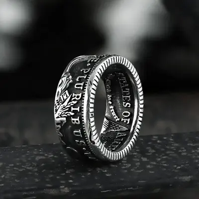 GTHIC 1896 Morgan Dollar Pattern Alloy Ring for Birthday Father's Day Gift Size 7-13 Durability