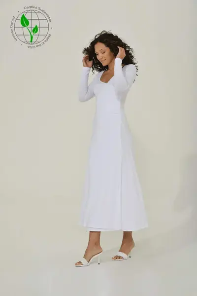 White Long Sleeve Maxi Dress w/ High Slit | Size: XL | Color: #f8f8ff