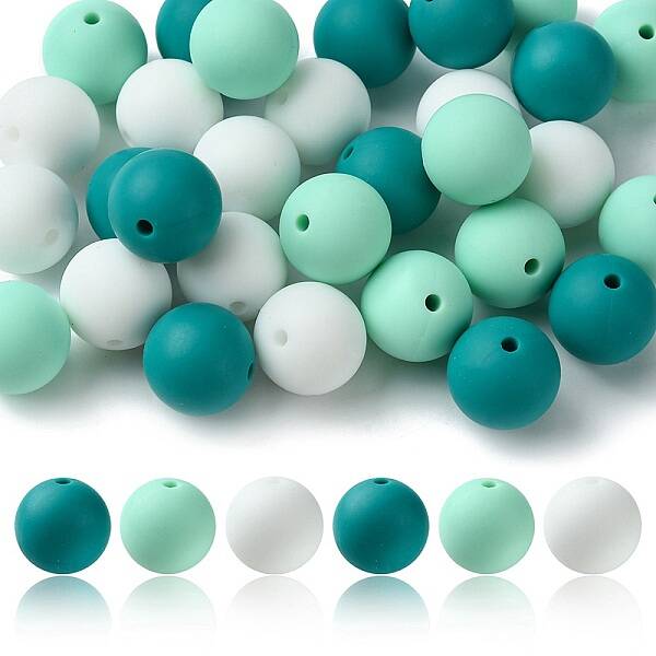 30Pcs 3 Colors Silicone Beads Round Rubber Bead 15MM Loose Spacer Beads for DIY Supplies Jewelry Keychain Making