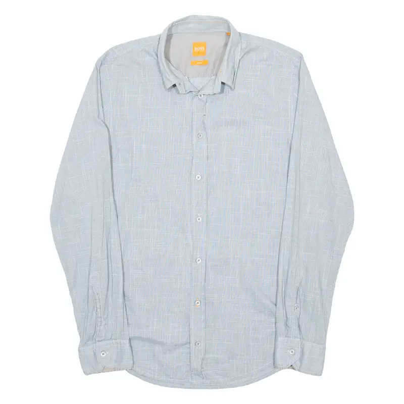 HUGO BOSS Slim Fit Mens Shirt Blue Houndstooth Long Sleeve M