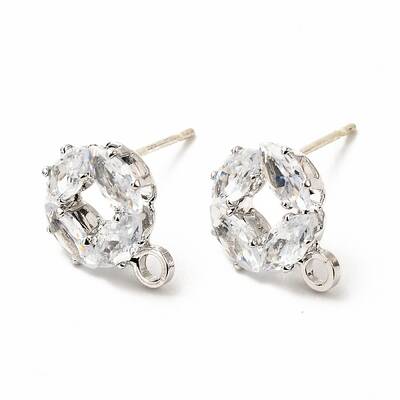 Brass Micro Pave Clear Cubic Zirconia Stud Earring Findings