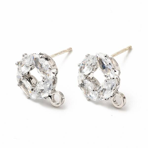 Brass Micro Pave Clear Cubic Zirconia Stud Earring Findings