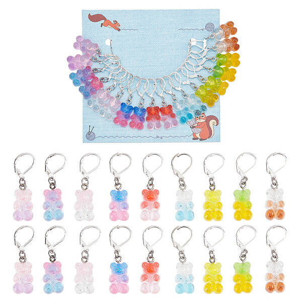 18Pcs 9 Colors Resin Bear Pendant Stitch Marker