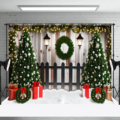 Aperturee Wreath Wood Wall Fence Christmas Tree Gift Backdrop - Aperturee