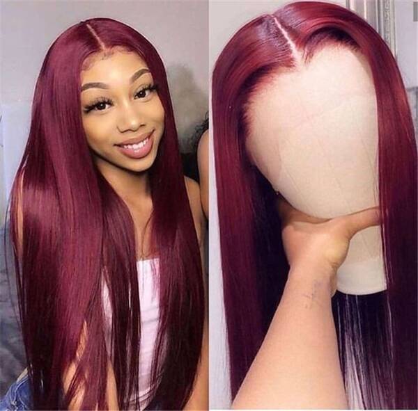 Eye Catching Color 18 inch Burgundy 4*0.7 Middle Part Lace Closure Wig 150% Density 100% Dyed Virgin Hair