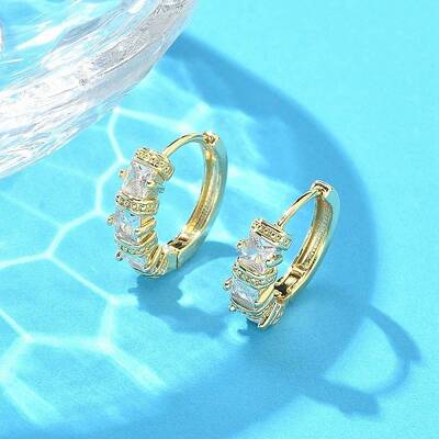 Brass Micro Pave Clear Cubic Zirconia Hoop Earrings