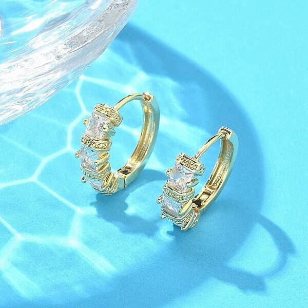Brass Micro Pave Clear Cubic Zirconia Hoop Earrings