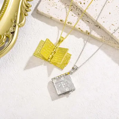 [Treasure of the Store] Openable Bible Book Bible Religious Cross Necklace Pendant Retro Personalized Design Necklace Holiday...