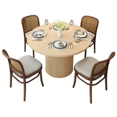 Giratree 47 inch Round Dining Table for 4, Kitchen Table Dinner Table with 2-Layer Storage Shelf and Wood Slide Door for Home...