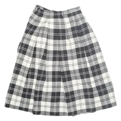BURBERRY Womens Pleated Skirt Black Midi Wool 90s Check S