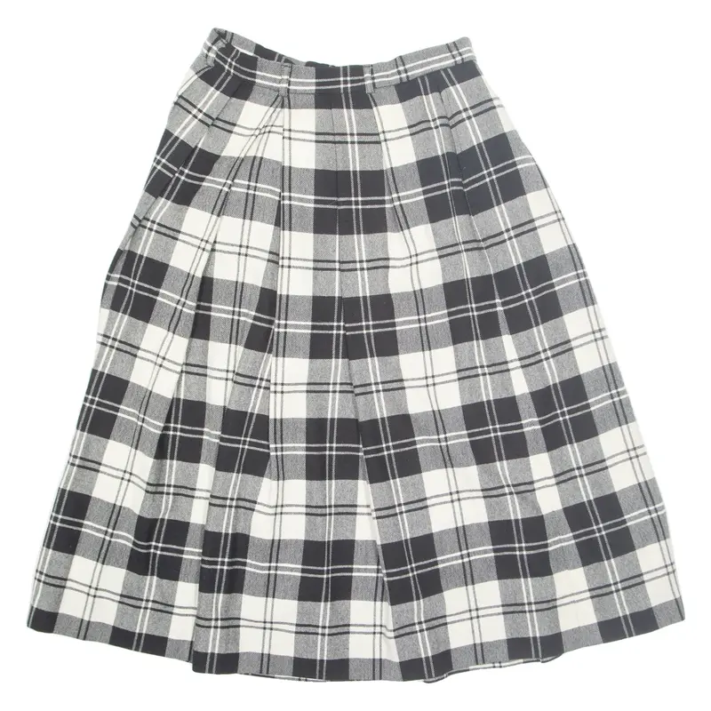 BURBERRY Womens Pleated Skirt Black Midi Wool 90s Check S