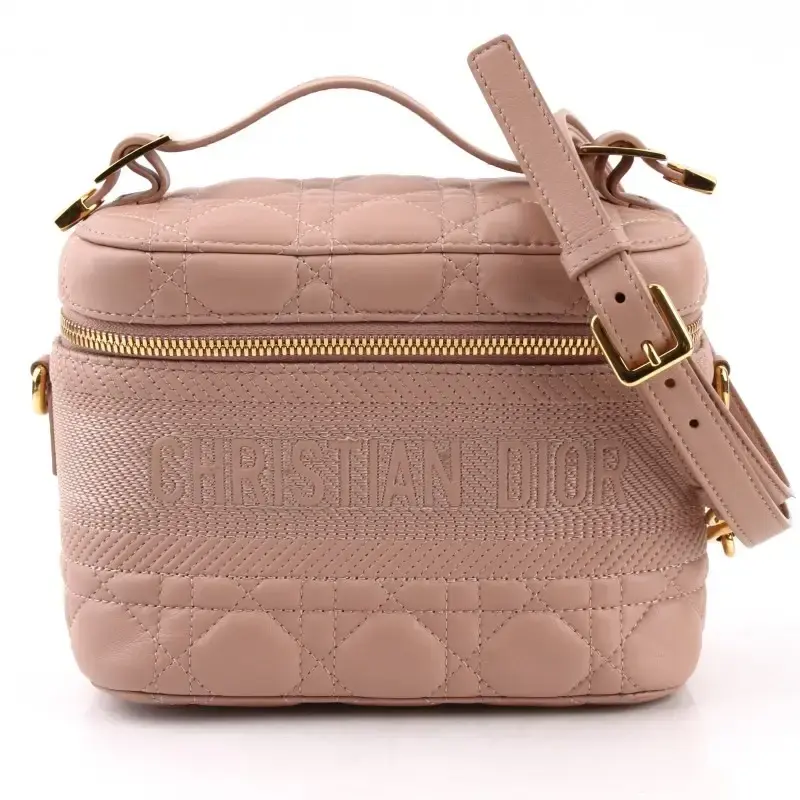 Pre-owned DIOR Leather mini bags Christian Small DiorTravel Vanity Case Cannage Quilt Lambskin