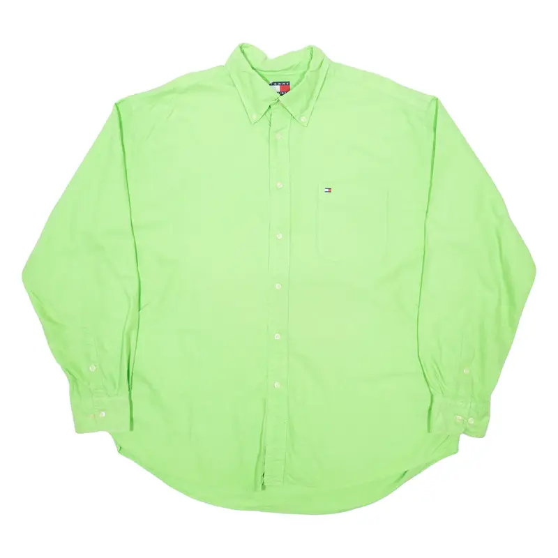 TOMMY HILFIGER Mens Plain Shirt Green Long Sleeve XL