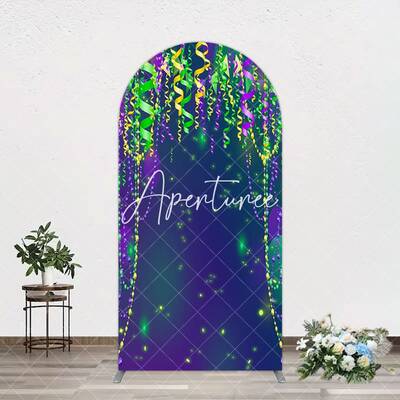 Aperturee Green Purple Ribbons Birthday Party Arch Backdrop, 1.6X4FT(0.5X1.2M), 38.18 USD, arch backdrop kit, GAH0D948-A