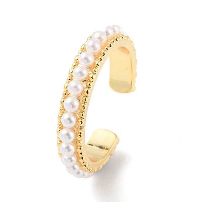Plastic Pearl Beaded Open Cuff Ring