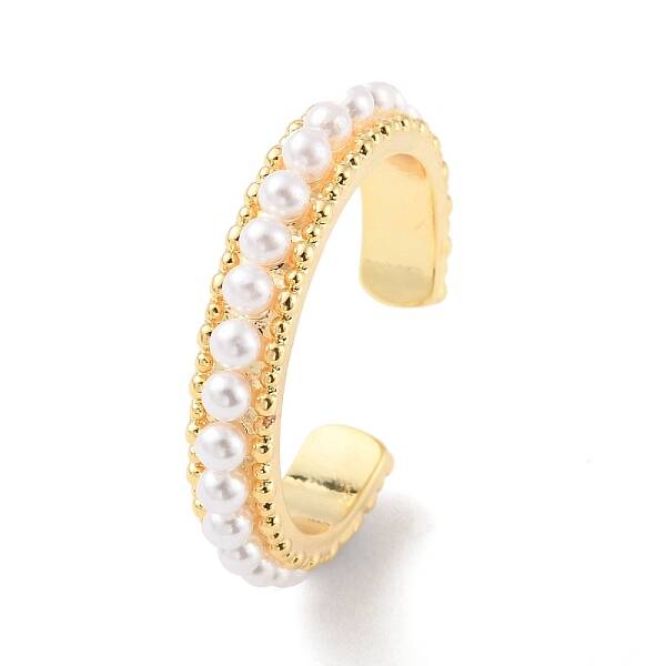 Plastic Pearl Beaded Open Cuff Ring