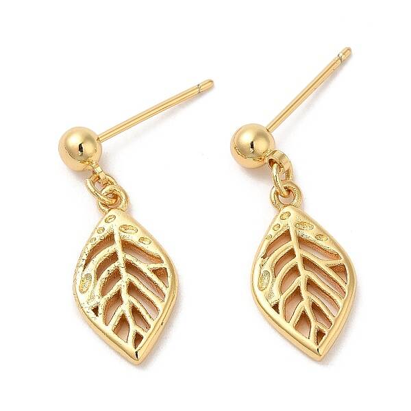 Rack Plating Brass Hollow Leaf Dangle Stud Earrings