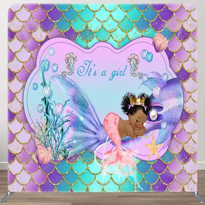 Aperturee Little Mermaid Fabric Backdrop Cover for Baby Shower - Aperturee