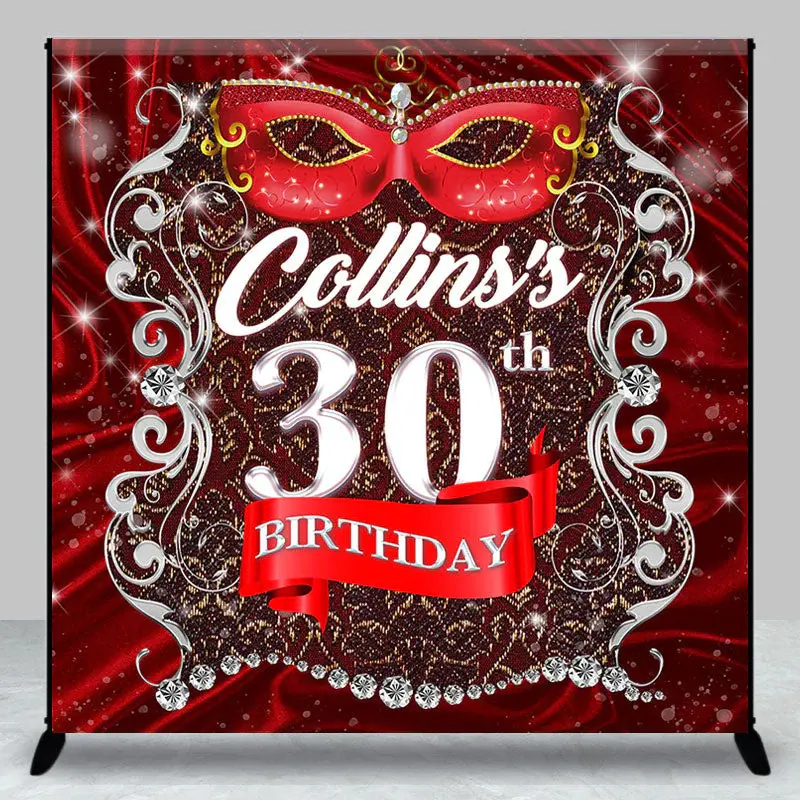 Red Ribbon Mardi Gras Custom 30TH Birthday Backdrop - Aperturee