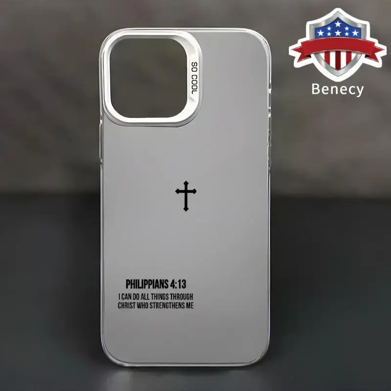 Phone case for iPhone 17 16 Pro Max 15 Plus 14 13 12 11 XR XS Air Christ Bible Verse Philippians 4:13 Pattern Matte Military-...
