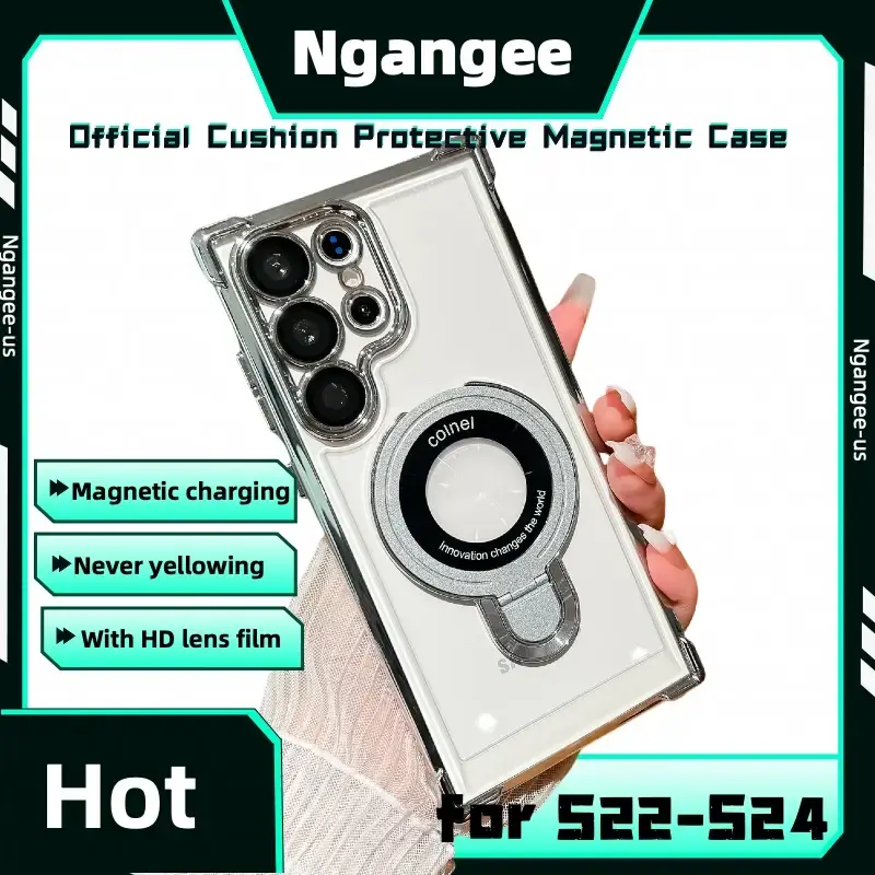 Ngangee Clear Sticky Holder Phone Case with Four Corners thicken Cushion Lens Protection Film Fit for Samsung S23 S23Plus S23...