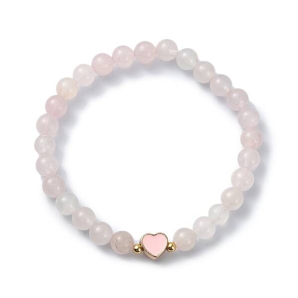 Natural Rose Quartz Round Beaded Stretch Bracelets